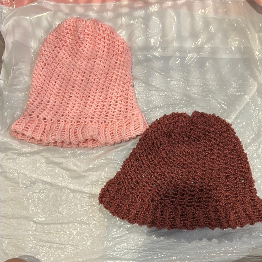Pink and maroon hand Knit Beanies